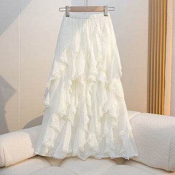 New Loose High Waist Stitching Lace Irregular Midi Dress