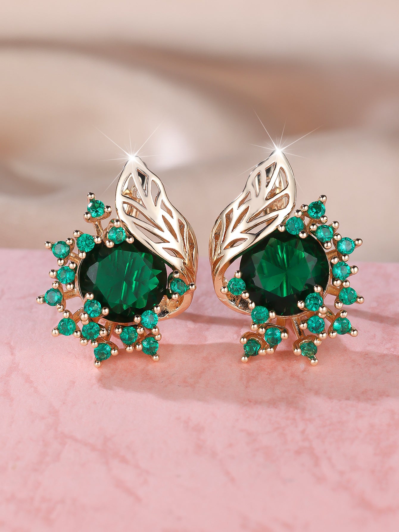 Round Flowers Feather Zircon Earrings Female Personality Fashion High Sense