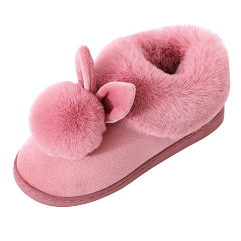 Autumn Winter Cotton Slippers Fur Rabbit Home Warm Thick Bottom Indoor Cotton Shoes Womens Slippers Cute Fluffy Cat Slippers
