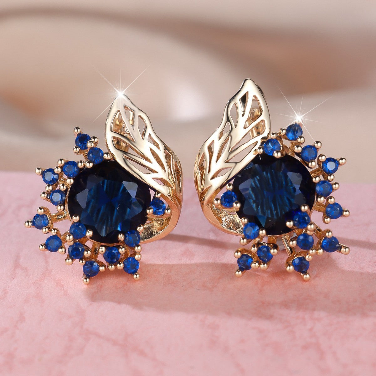 Round Flowers Feather Zircon Earrings Female Personality Fashion High Sense