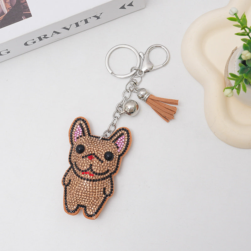 French Dog Rhinestone Keychain Fashion Diamond Bag Tassel Pendant