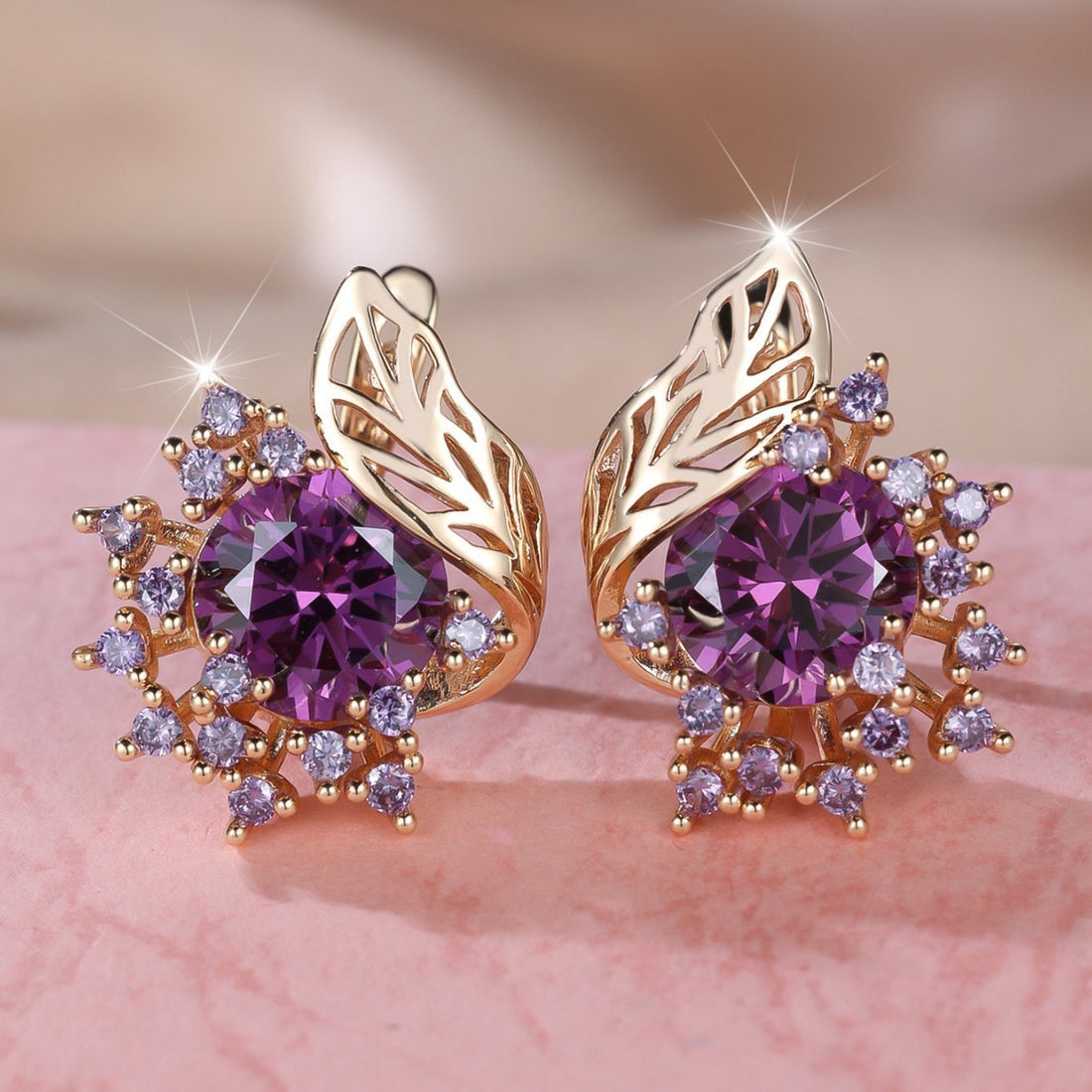 Round Flowers Feather Zircon Earrings Female Personality Fashion High Sense