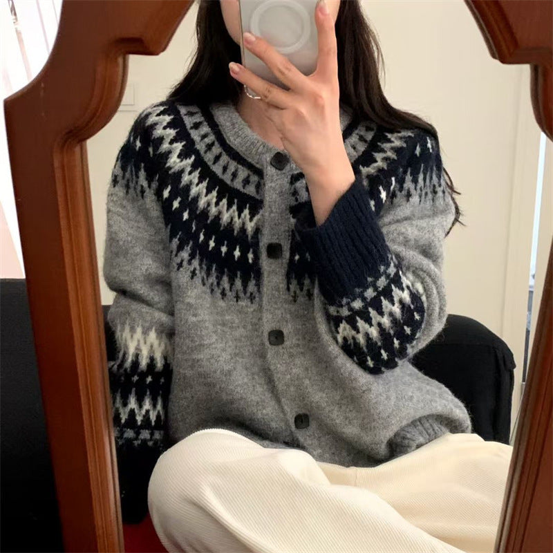 Nordic Style Fair Island Short Sweater Cardigan Coat