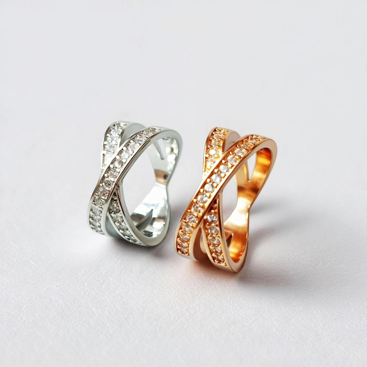 European And American Metal Cross Micro-inlaid Zircon Ring