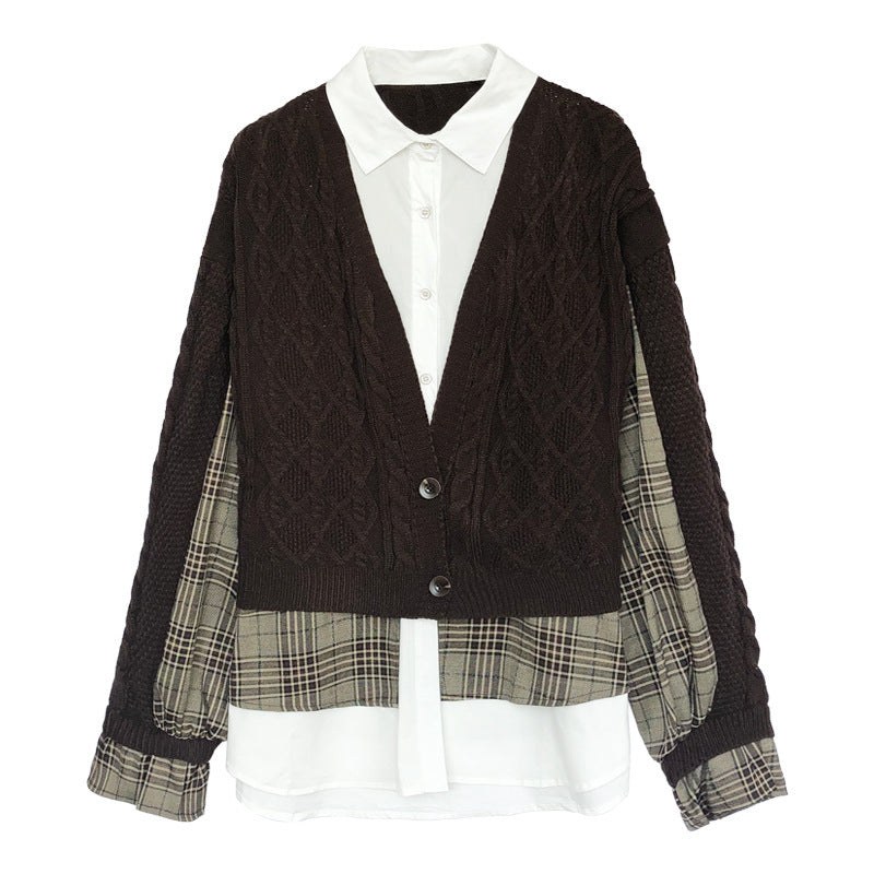 Korea Chic Knitted Cardigan Spliced Womens Autumn