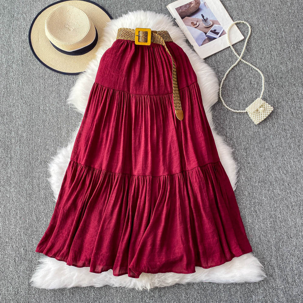 Mid-length Casual High Waist Slimming Large Hem Puffy Cake Dress