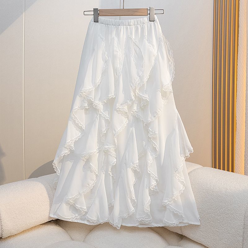 New Loose High Waist Stitching Lace Irregular Midi Dress