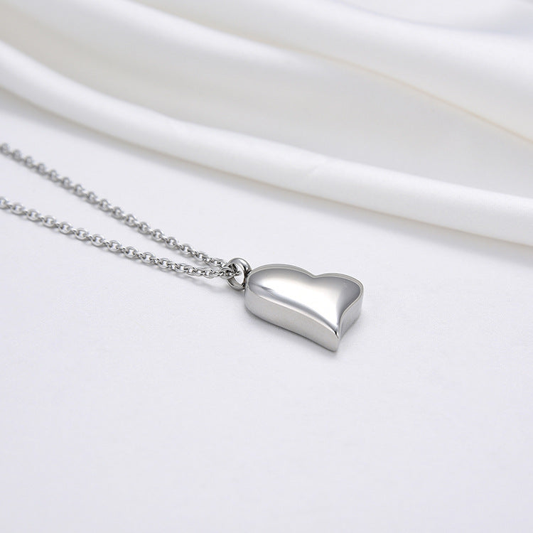 Curved Peach Heart Stainless Steel Pendant Necklace