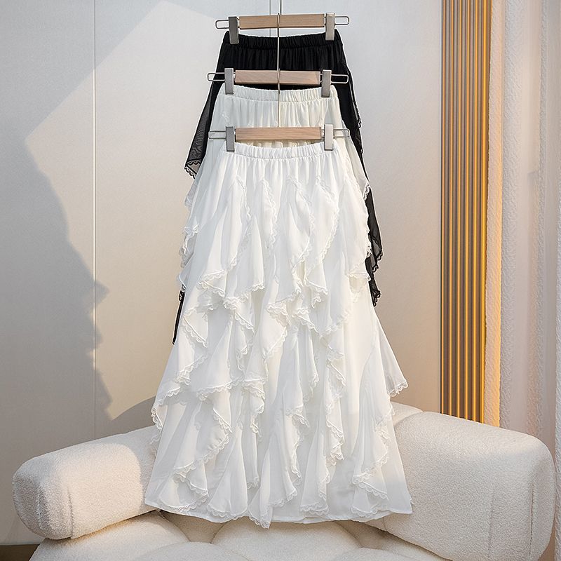 New Loose High Waist Stitching Lace Irregular Midi Dress