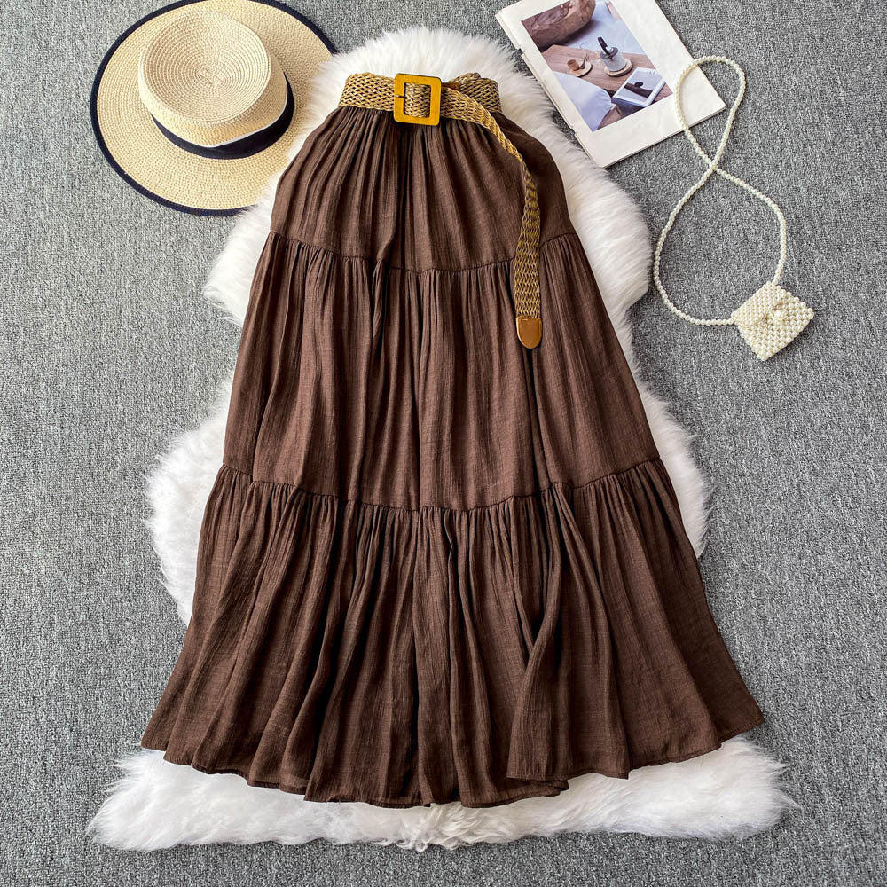 Mid-length Casual High Waist Slimming Large Hem Puffy Cake Dress