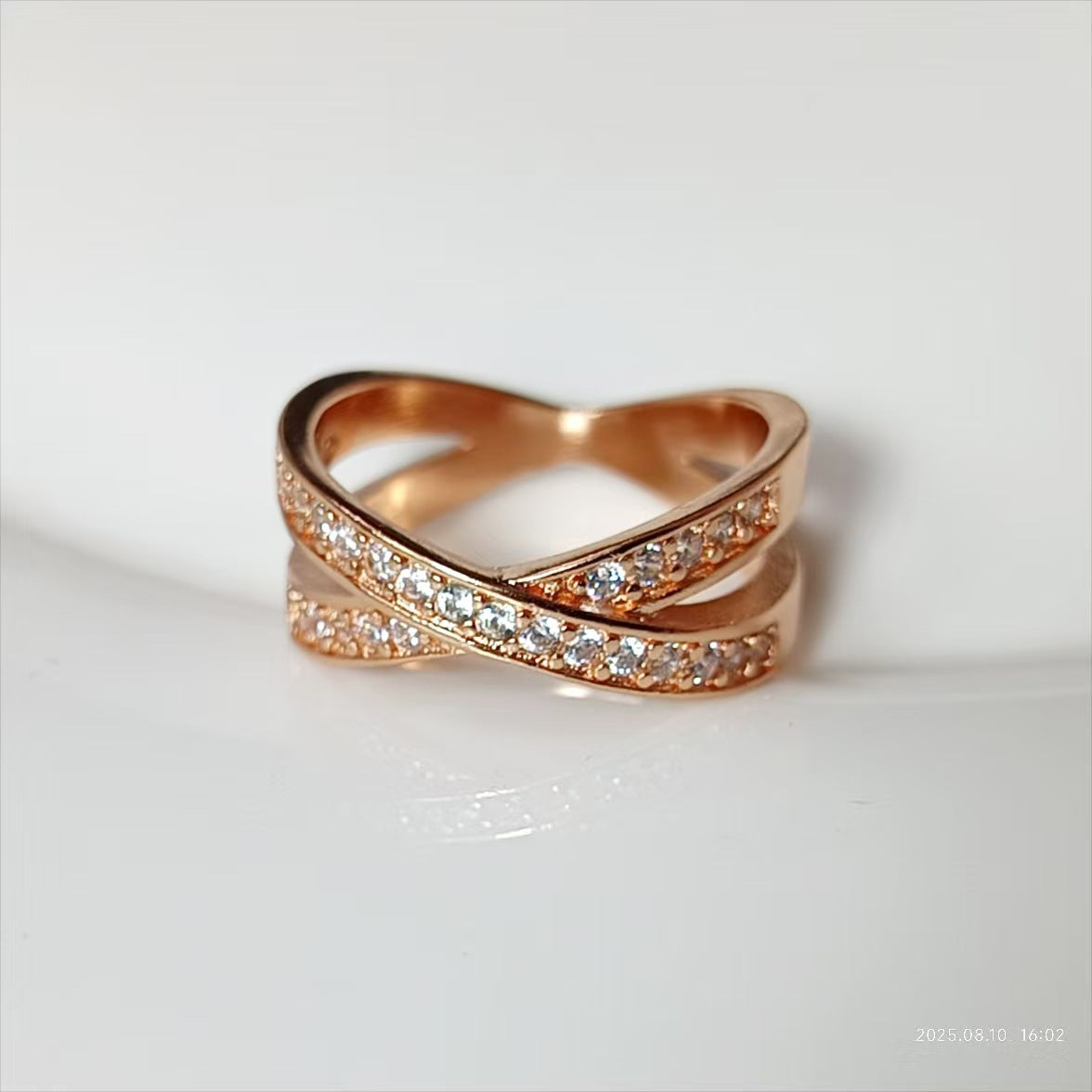 European And American Metal Cross Micro-inlaid Zircon Ring