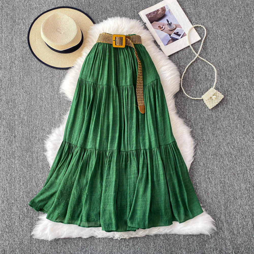 Mid-length Casual High Waist Slimming Large Hem Puffy Cake Dress