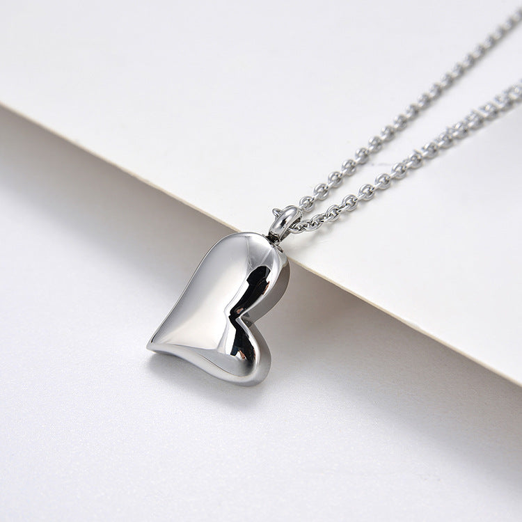 Curved Peach Heart Stainless Steel Pendant Necklace