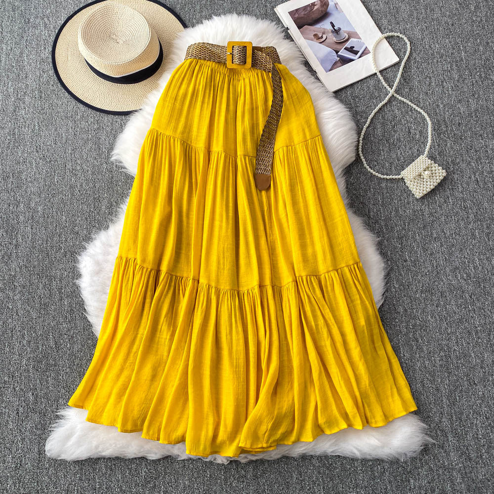 Mid-length Casual High Waist Slimming Large Hem Puffy Cake Dress