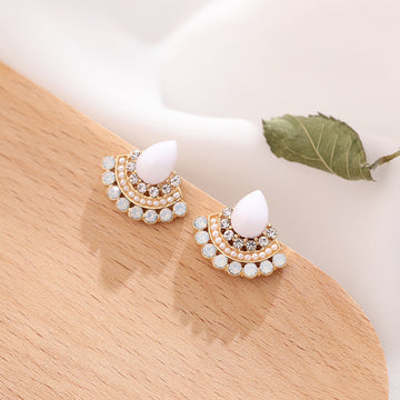 Women's Retro Sterling Silver Needle Opal Fan-shaped Rhinestone Earrings