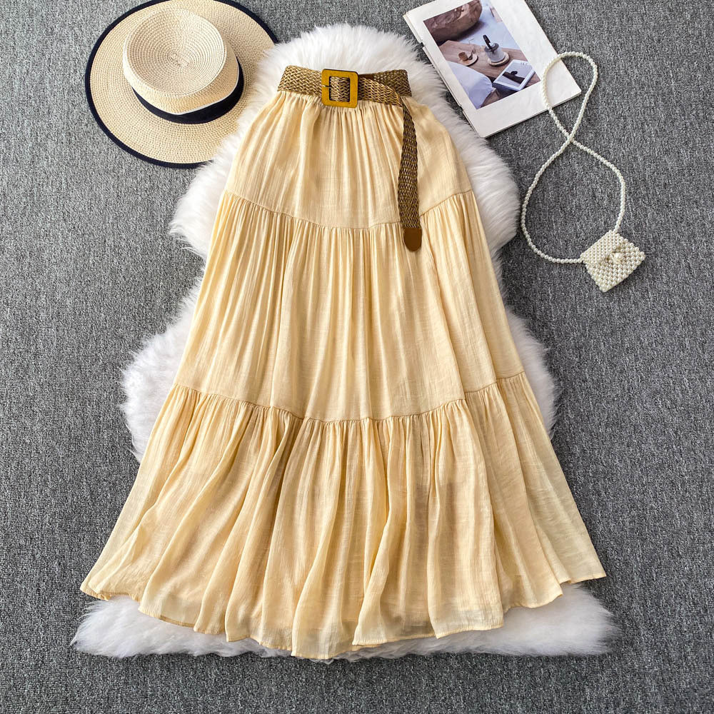 Mid-length Casual High Waist Slimming Large Hem Puffy Cake Dress