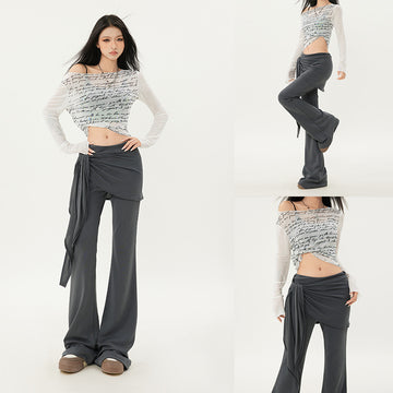 Casual Low Waist Slim Fit Bell-bottom Pants