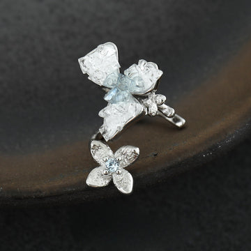 Light Luxury Diamond In The Debris Personality Blue Flower Ear Clip