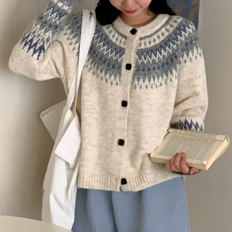 Nordic Style Fair Island Short Sweater Cardigan Coat