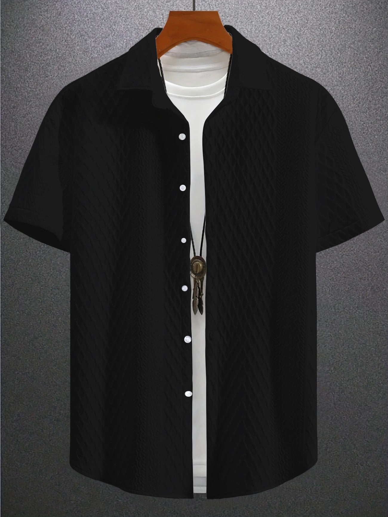 Men's Solid Color Short Sleeve Knitted Shirt With Over-turned Collar